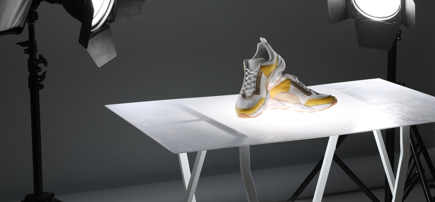 Sneaker sample lit on a shooting table