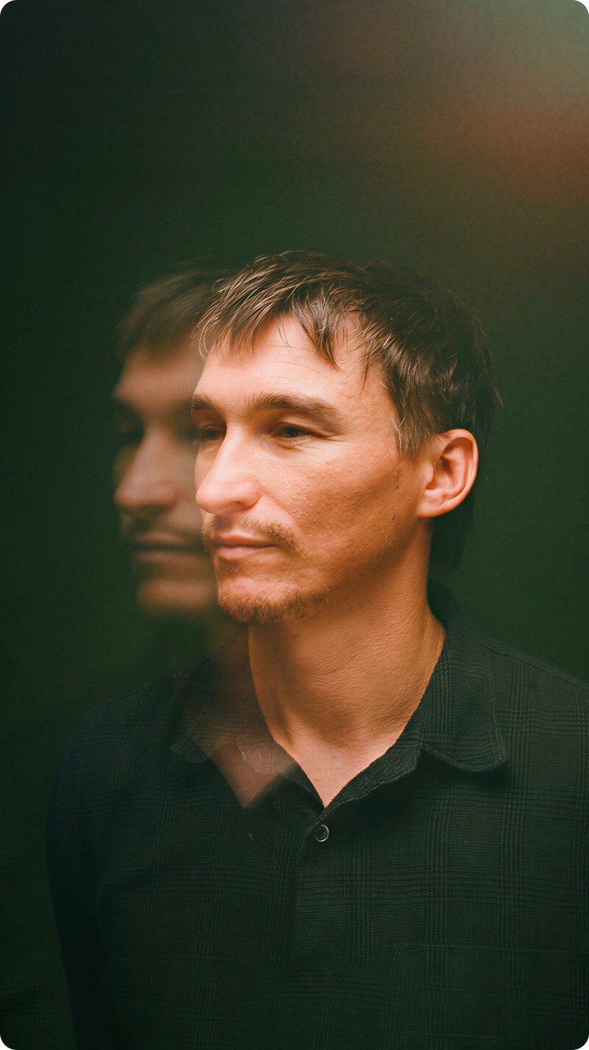 Billy Yarbrough Jr., a double exposure against a studio backdrop