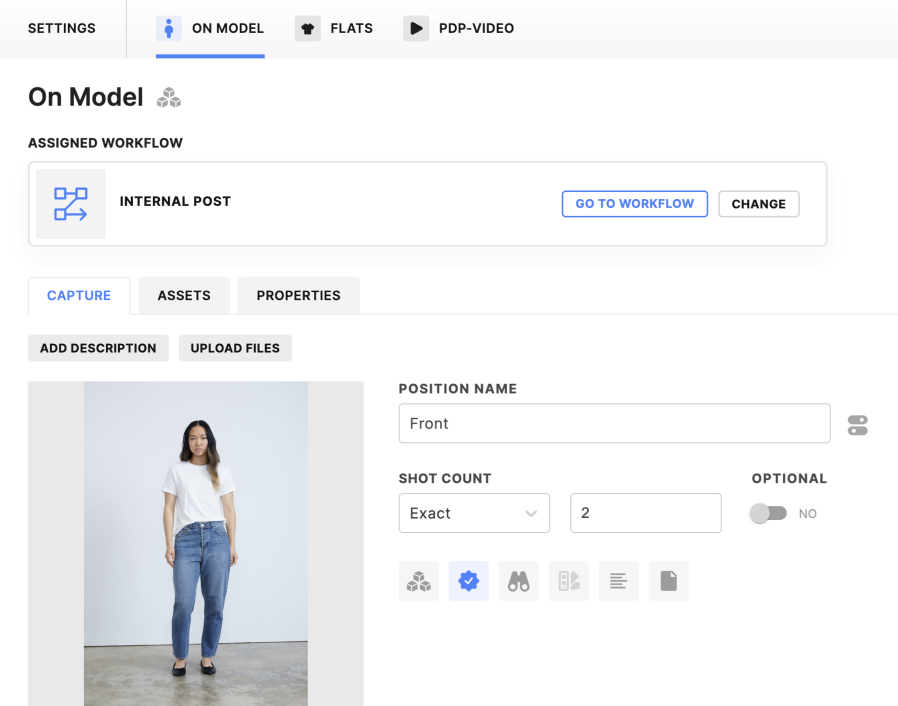 An on-model style guide with its assigned workflow and shot list