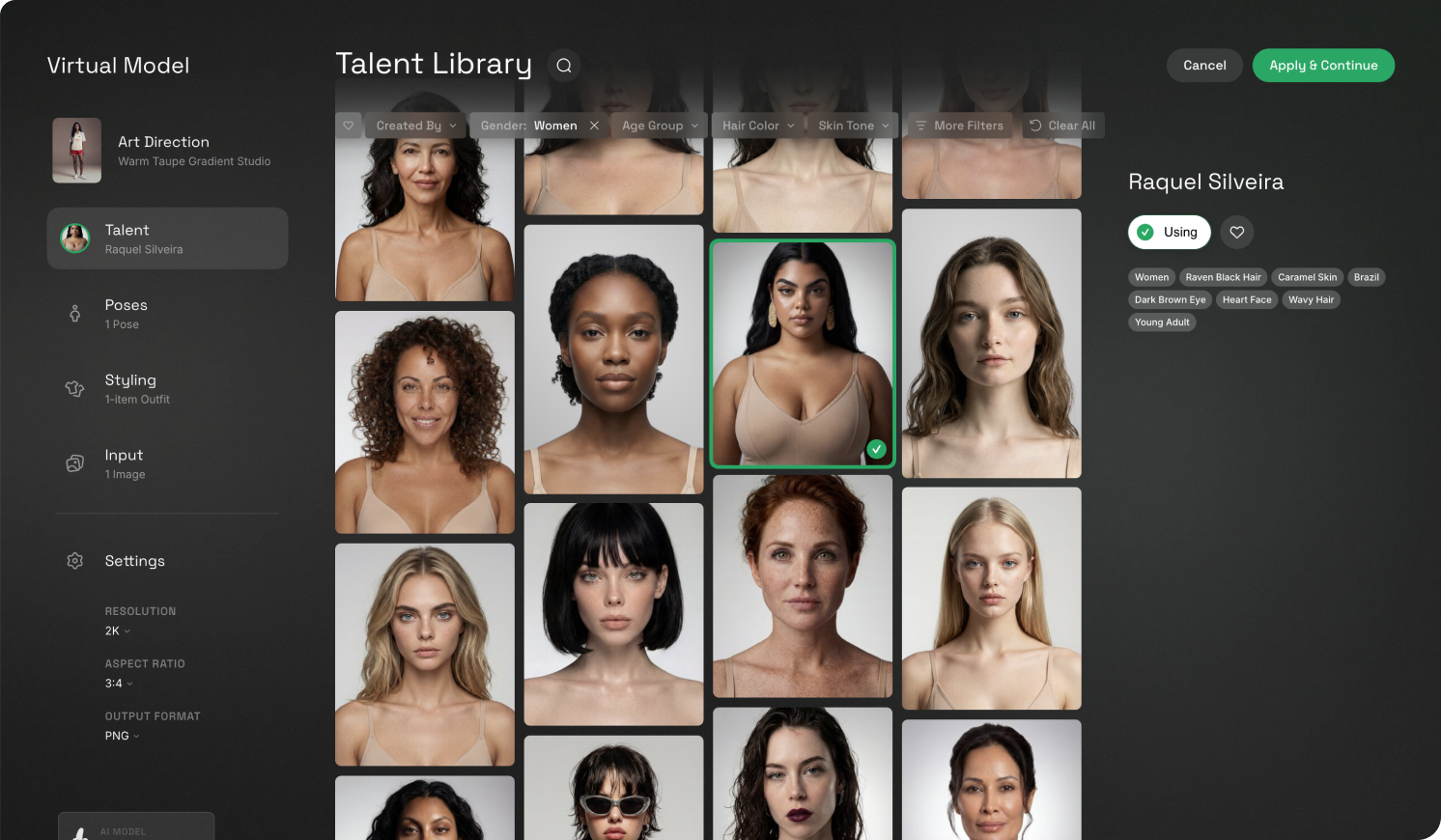 Dreem's model library, a grid of approved on-brand faces