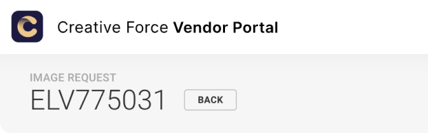 The Creative Force Vendor Portal showing an image request reference